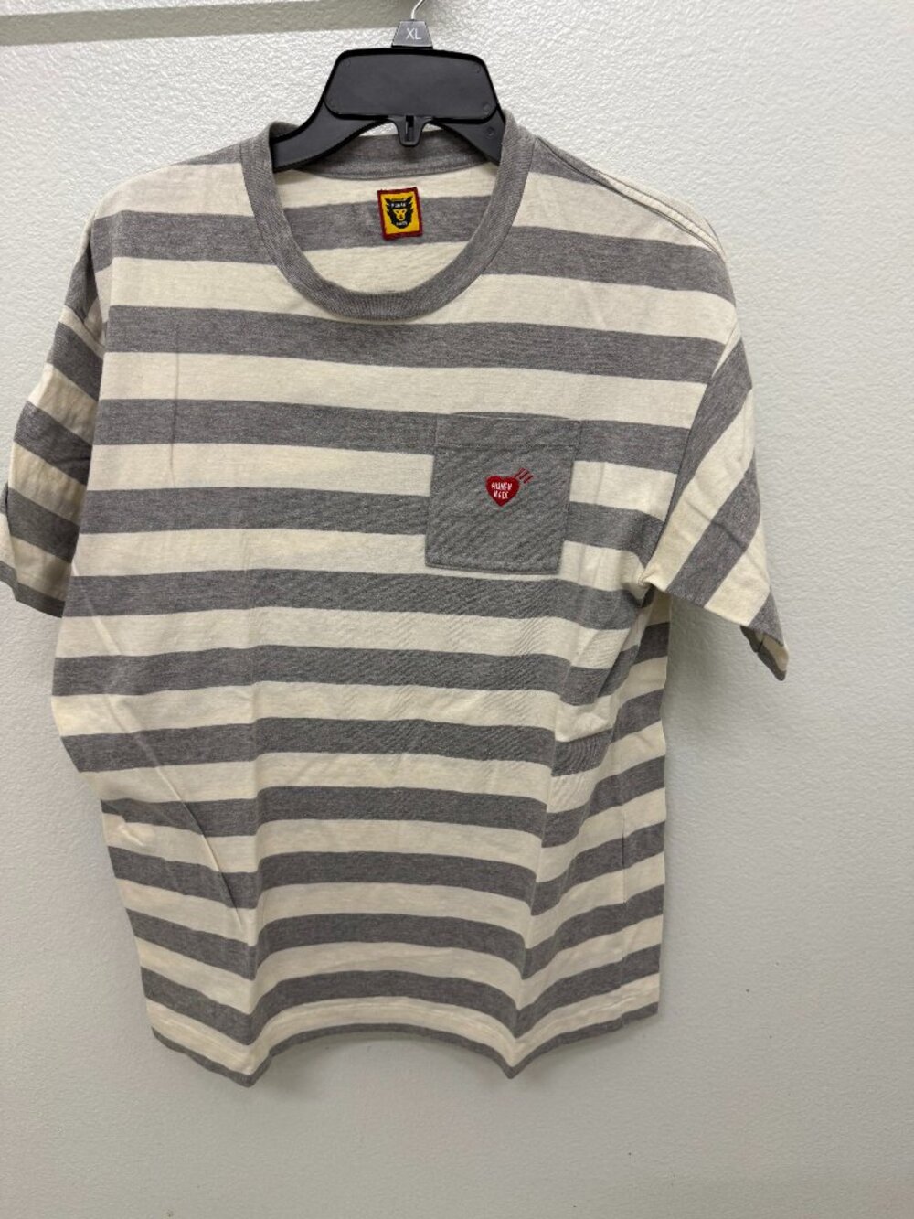 Human Made Gray & Cream Striped Pocket Tee Size L